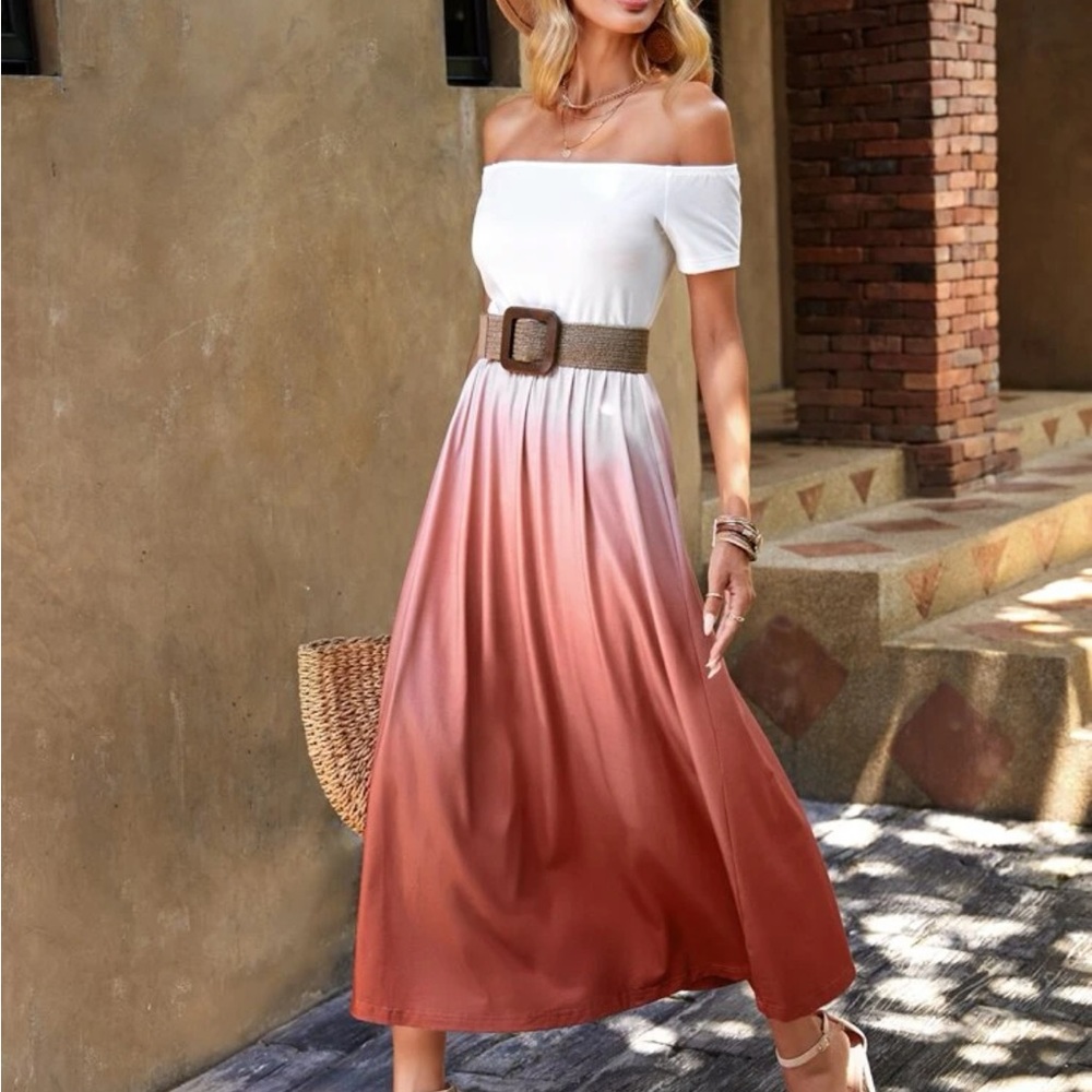 Boho Tie Dye Ombre Off Shoulder Dress - Picture 3 of 6